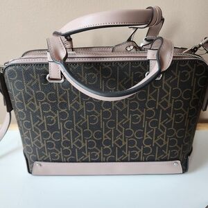 Calvin Klein Monogram Laptop Bag with Pink Trim